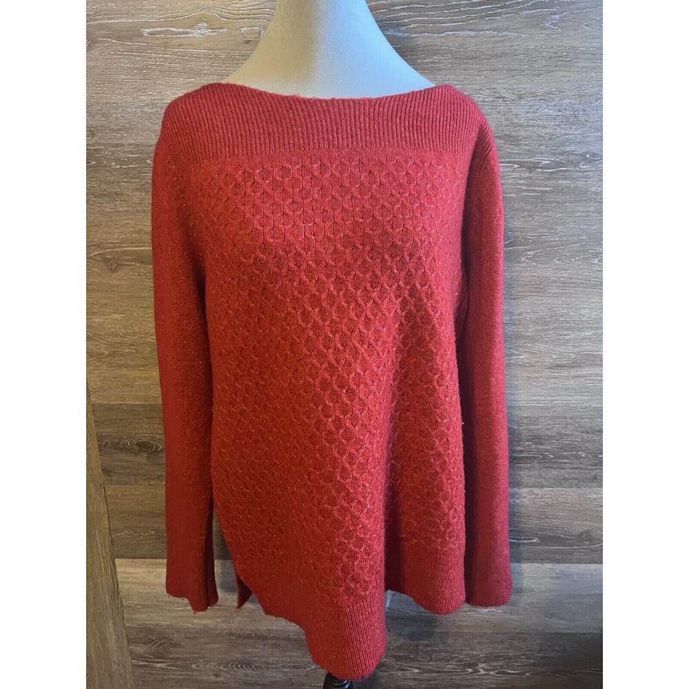 LOFT Women pullover sweater Sz L Red Solid Casual Cozy Crew Fisherman
